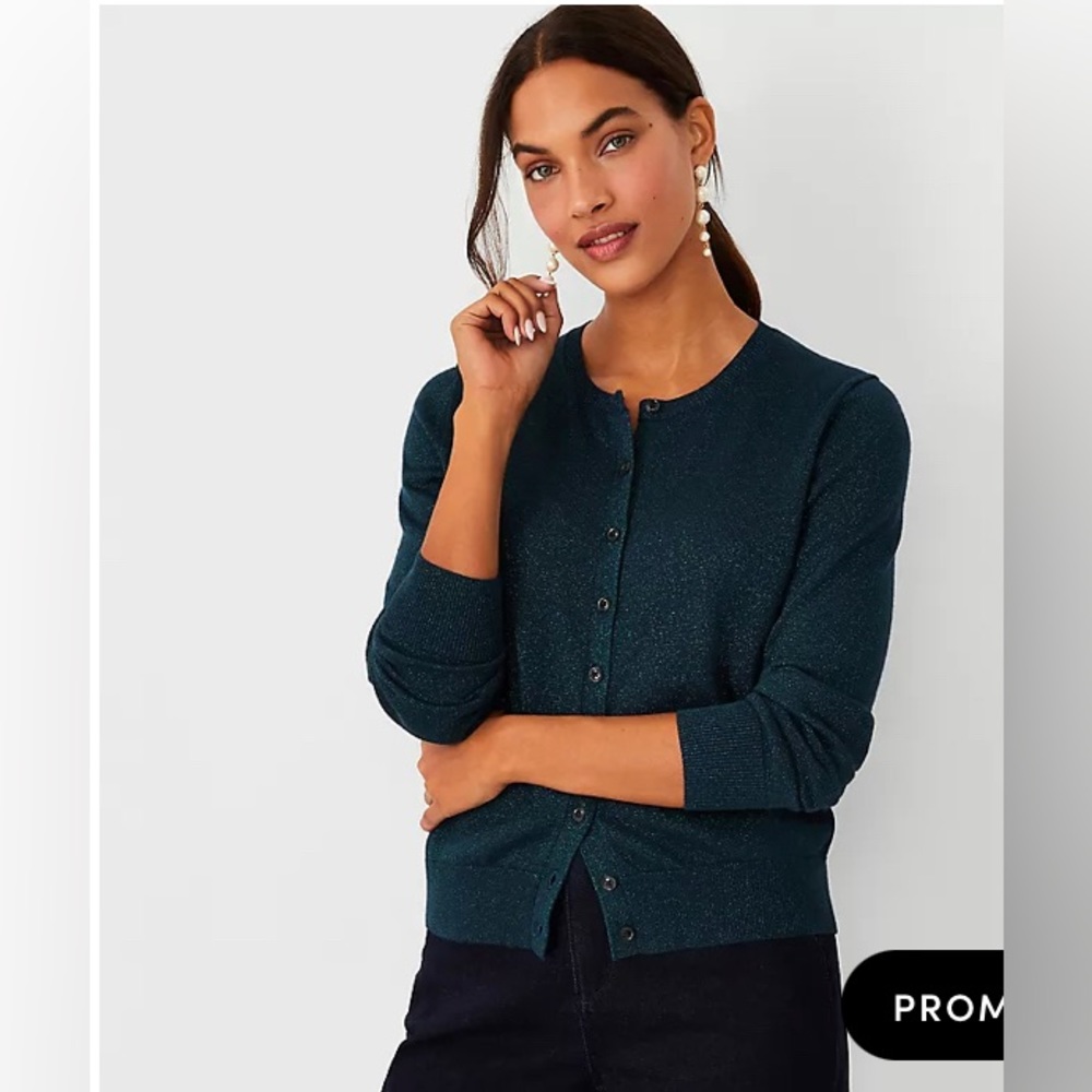 NWT Ann Taylor dark green sparkle cardigan size M